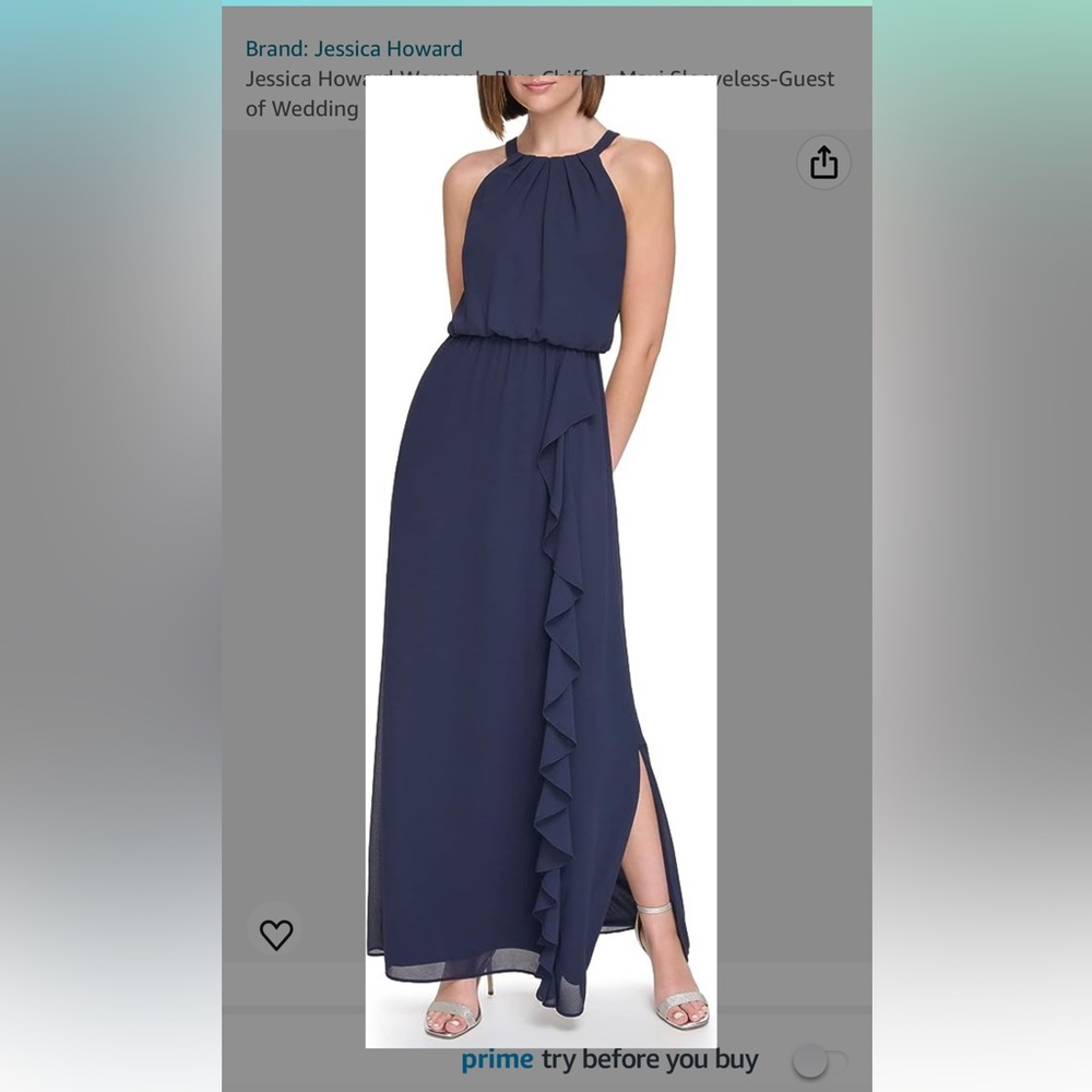 Jessica Howard long navy blue halter collared dress.